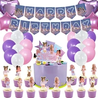 game theme roblo birthday party supplies paper banner cake topper foil balloons pink roblo birthday party decorations for girl