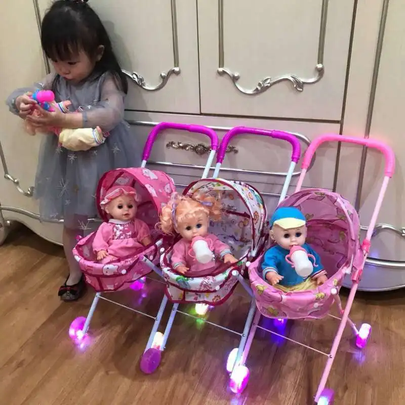 

Детская игрушечная тележка с куклой со светящимся звуком, домик для девочки, игрушечная тележка, аксессуары для детского дома