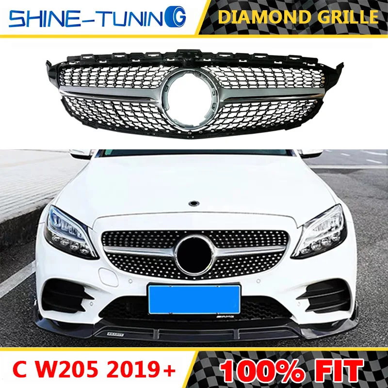 Передняя Алмазная решетка подходит для mercedes C Class w205 c63 решетка+ C450 C250 C180 C200 C220 без центрального логотипа