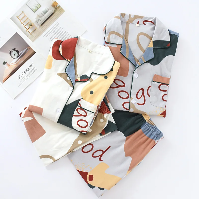 Весенняя пара пижамы кимоно летняя хлопковая Повседневная Пижама с длинными