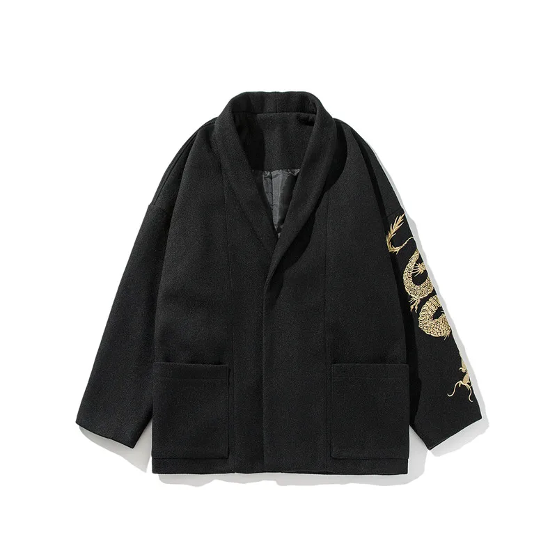 Мужская одежда 2020 японский Золотой Дракон Вышивка Тренч мужской отворот халат