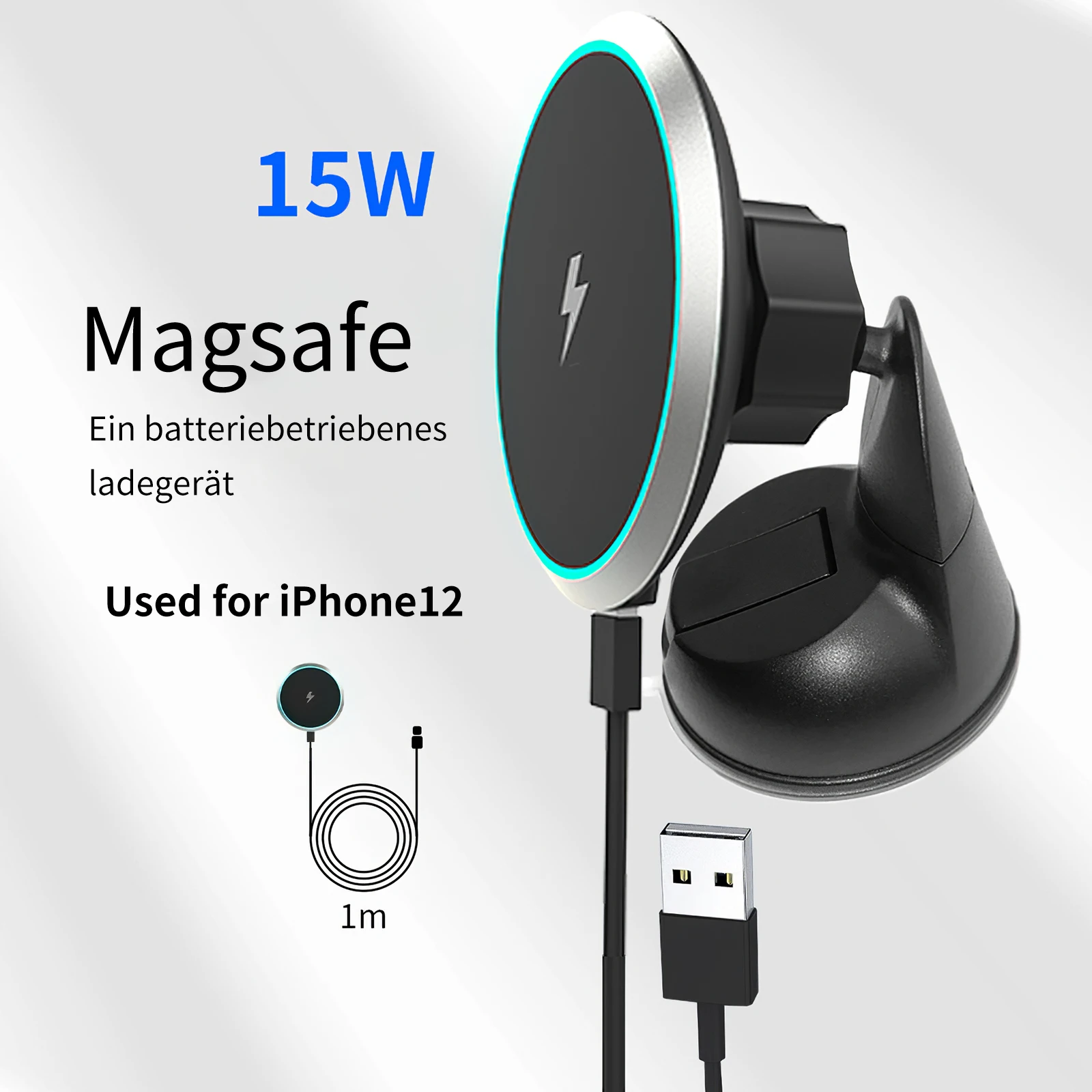 

For Iphone 12 Magnetic Matching Wireless 360 Degree Rotary Charger 15w Rotary Heat Dissipation With Air Outlet Clip