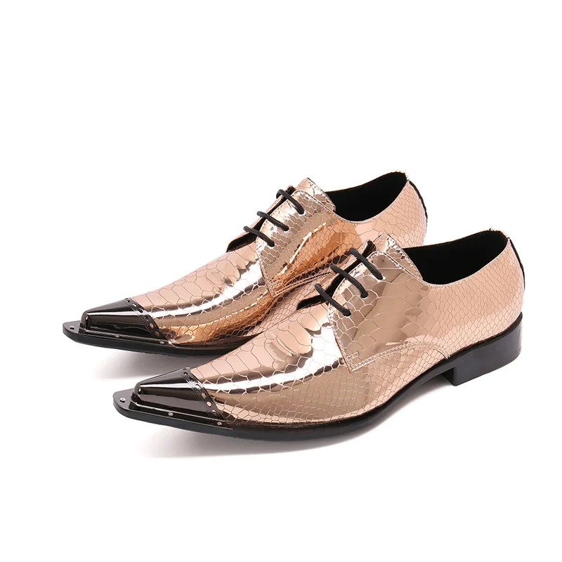 

Gold Mens Crocodile Shoes Shinny Patent Leather Shoes For Men Lace Up Metal Toe Oxford Shoes Zapatos De Hombre De Vestir Formal