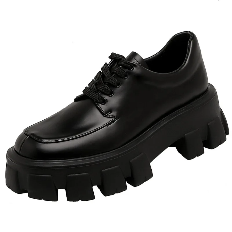 

Women's Platform Leather Shoes Spring College British Style Platform Patent Leather Women Shoes Lace Up Retro Leather Shoes