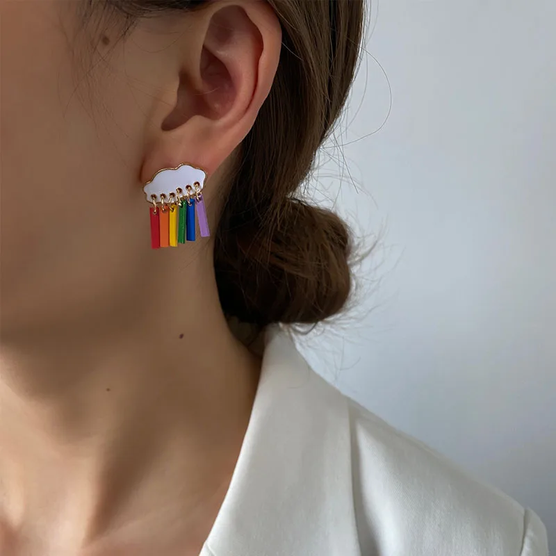 

Cute Cloud Rainbow Tassel Earrings for Women Long Color Sweet Drop Earrings Boho Jewelry Fashion Trend New