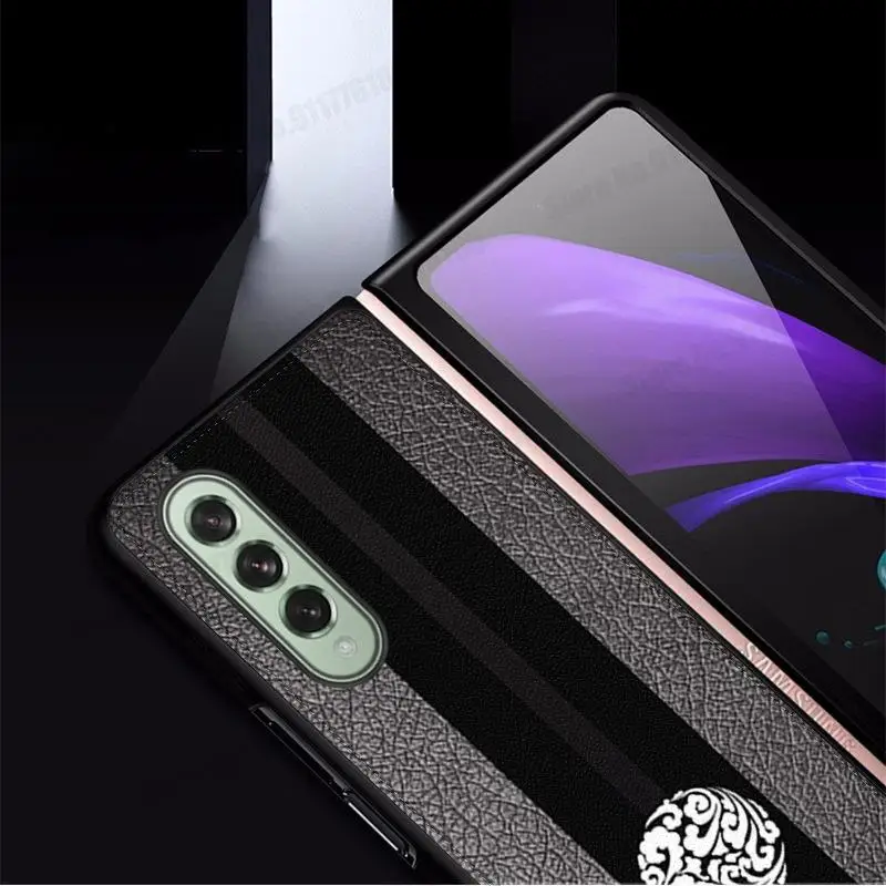 leather painting phone flip case for samsung galaxy z fold 3 2 hard protective cover for galaxy z fold3 fold2 5g slim phone case free global shipping