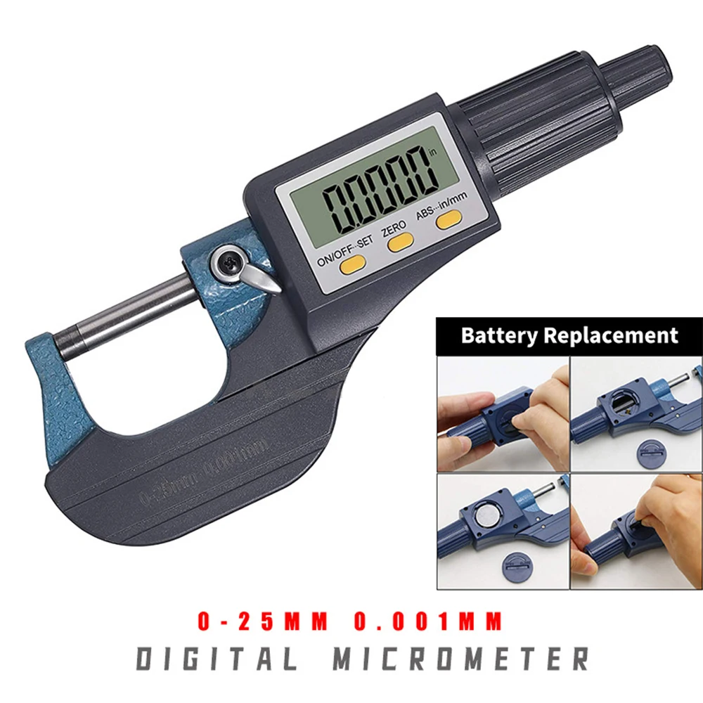 

0-25mm Digital Micrometer Spiral High Precision Micron Caliper Gauge Accuracy 0.001mm LCD Display Micro Meter Measuring Tool
