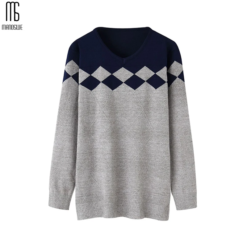 Мужской вязаный свитер Manoswe теплый джемпер с v образным вырезом и длинным рукавом