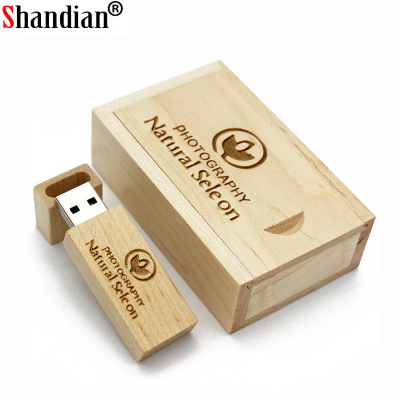 SHANDIAN Бесплатная фотография логотипа деревянный usb + коробка флеш-накопитель