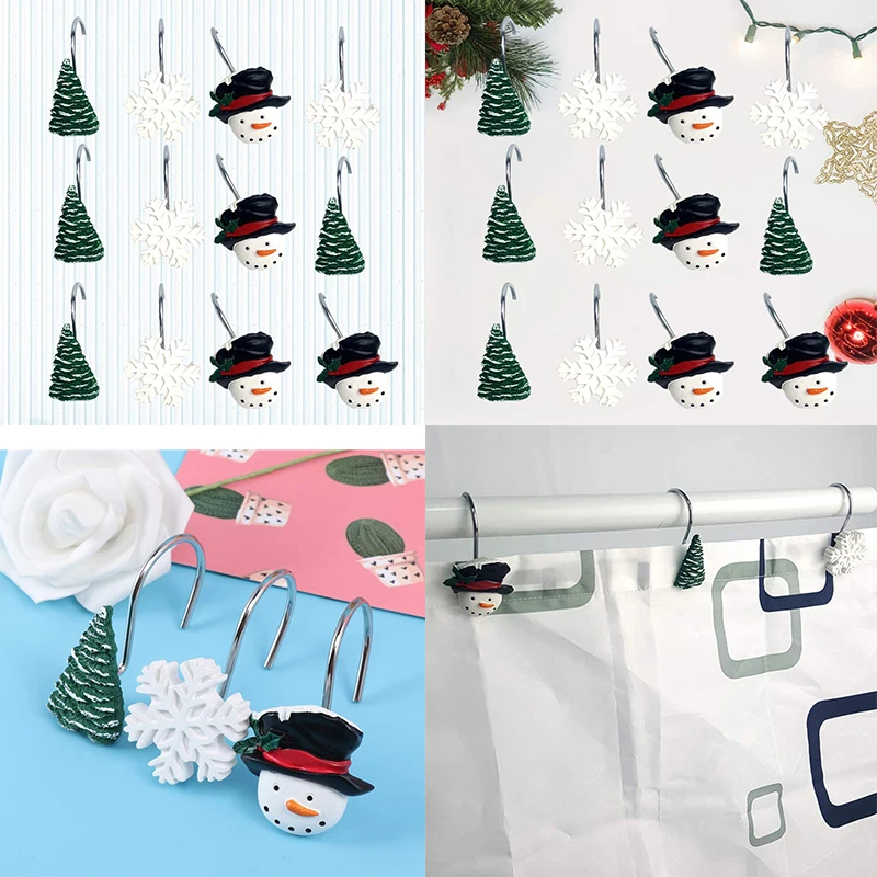 Ganchos decorativos para Cortina de ducha, gancho de Metal a prueba de &oacute;xido, con forma de tema navide&ntilde;o, para ba&ntilde;o, novedad-5