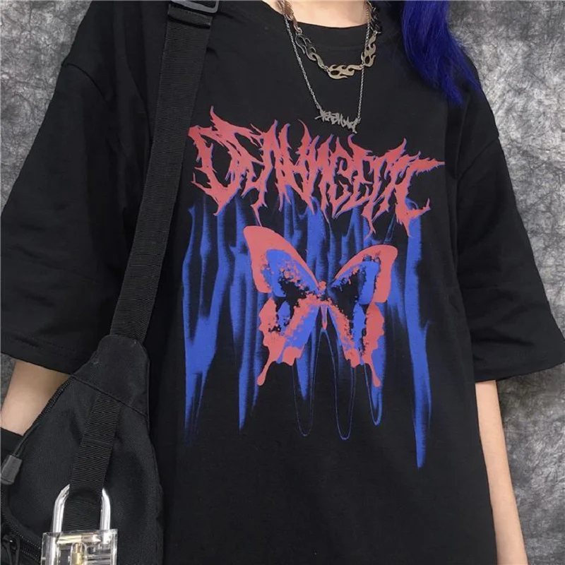 

harajuku y2k tops aesthetic vintage femme t-shirts korean style oversized clothes clothing Woman cotton tshirts Butterfly print