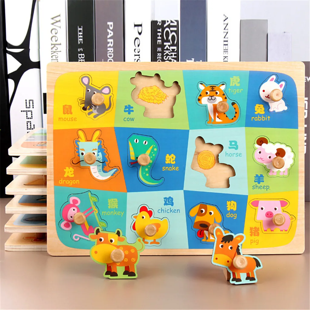 Eucational головоломки игрушки для детей деревянные доска игрушка красочные животные