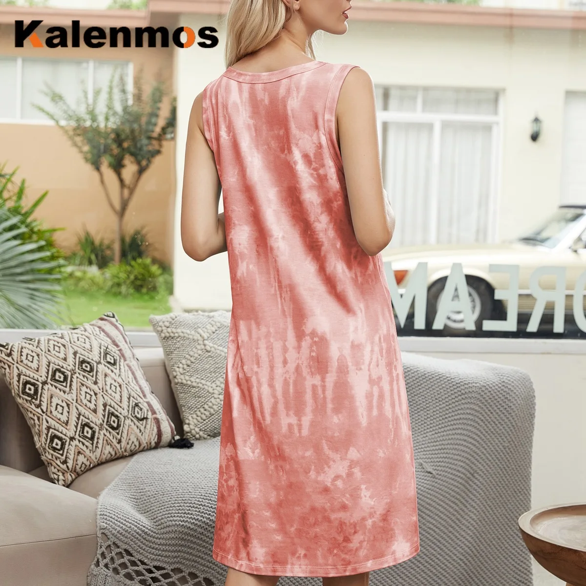 

KALENMOS Tie Dye Print Loose Dress Women Leisure Homewear Boho O-neck High Waist Lounge Wear Streetwear Mini Sexy Tank Vestidos