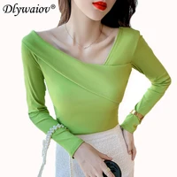 2022 spring t shirt womens sexy one shoulder long sleeved fashion tshirt solid tops korean female clothes autumn t shirt femme