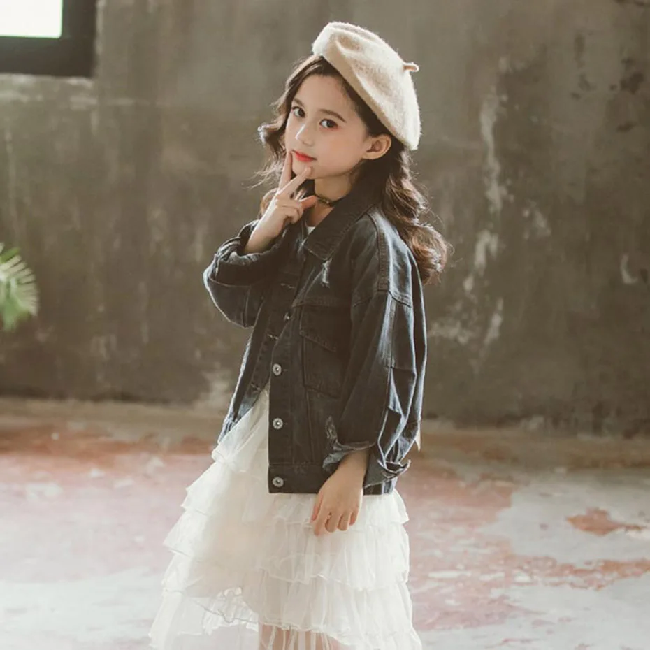 Куртка для девочек джинсовая куртка в стиле пэчворк с бантом Детские костюмы