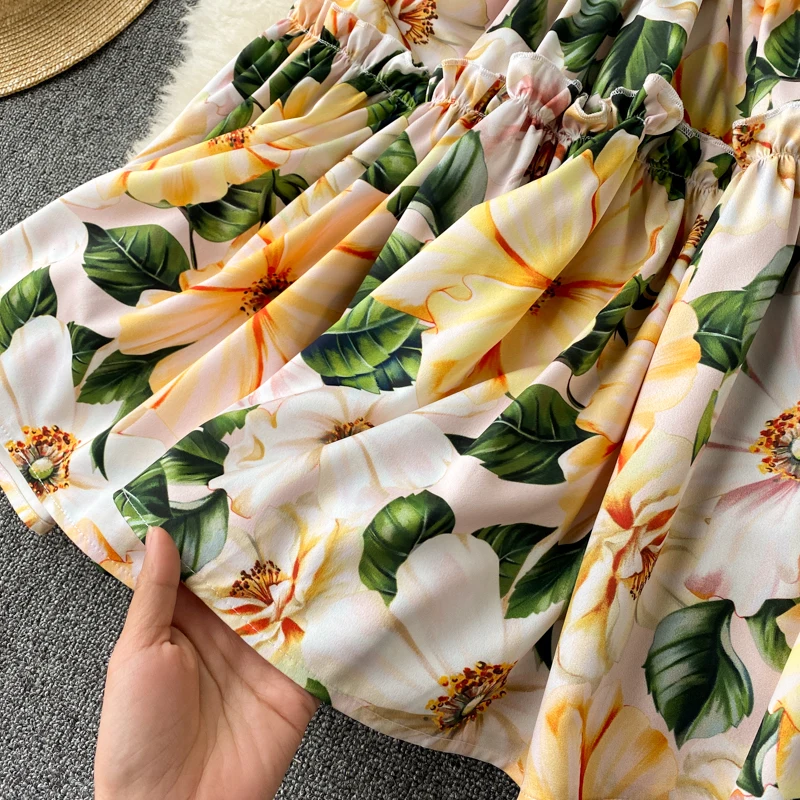 

2021 Summer Clothes For Women Frill Trim Floral Print Beach Dress Vacation Short Sleeve Off Shoulder Mini Dress Sundress
