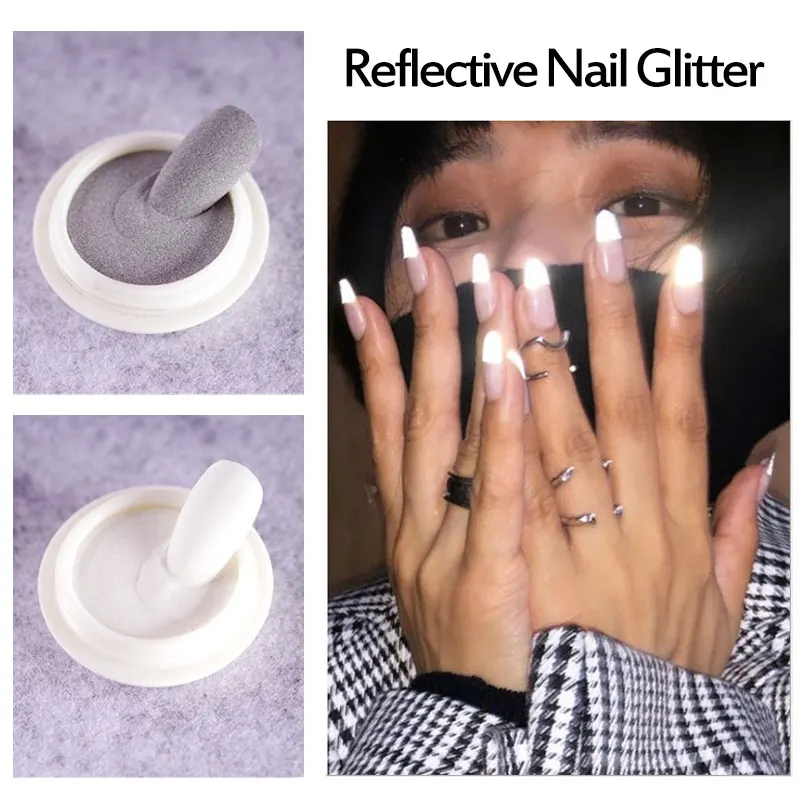 Отражение ногтей Блеск порошок 1 коробка Модный Блестящий светящийся вечерние