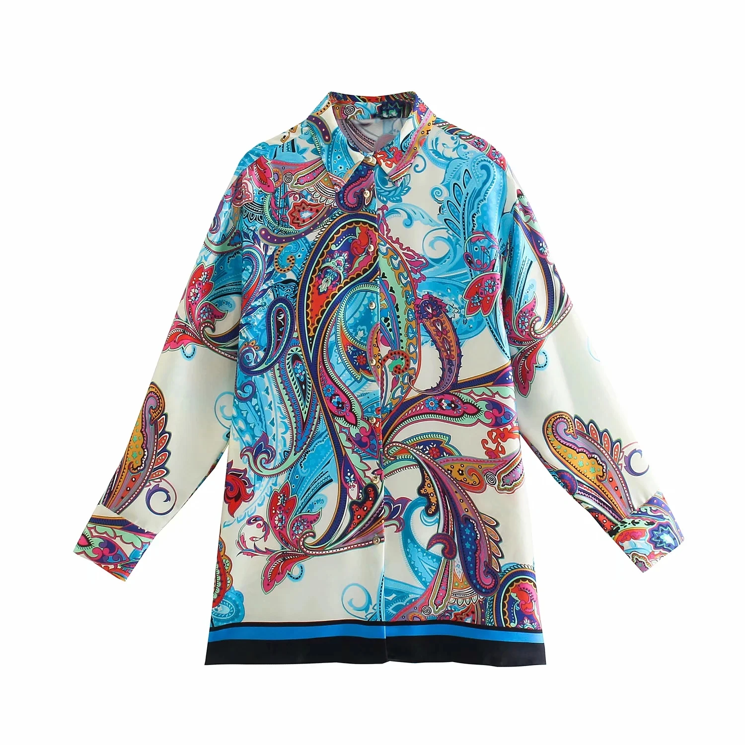 

Xitimeao Women New Sping Autumn Retro Print Simple Style Long Sleeve Laple Shirt Casual Chic Top