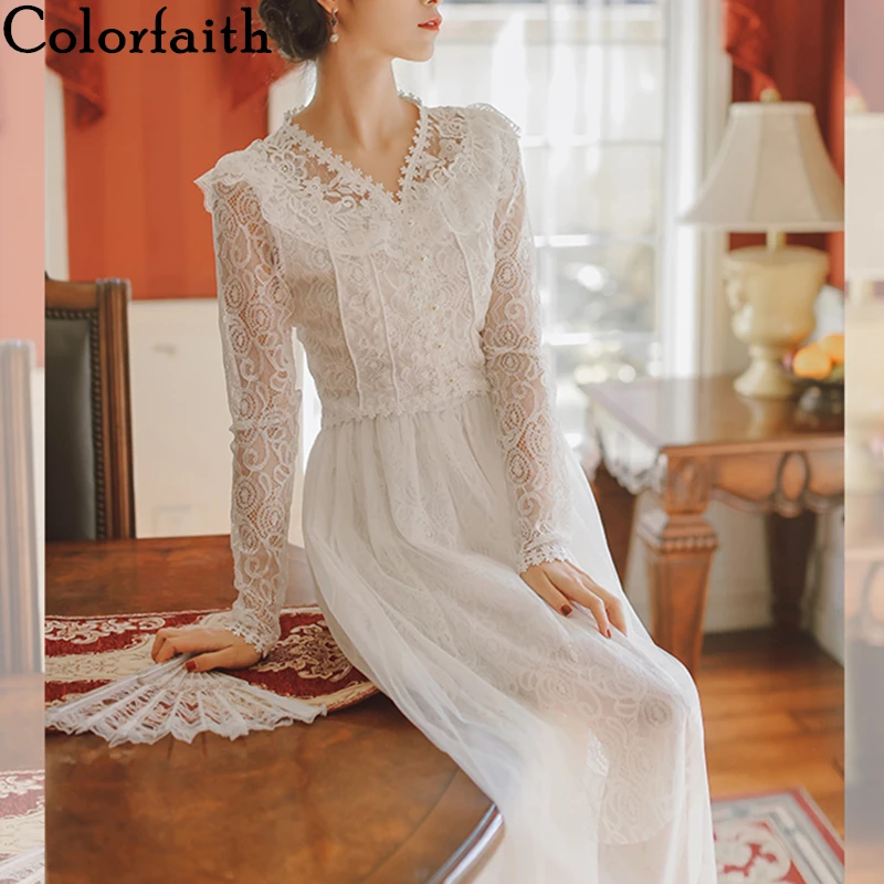 Женское кружевное платье Colorfaith однотонное облегающее однобортное из двух частей