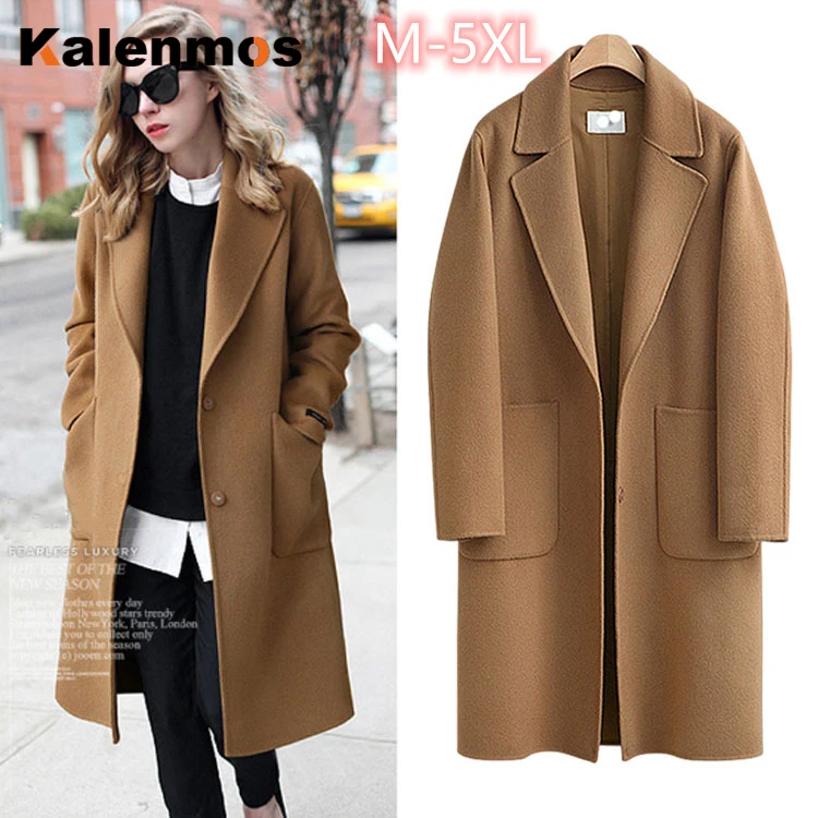 Большие размеры плотное длинное зимнее пальто для женщин отложной воротник