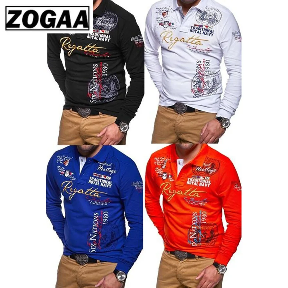 Мужская футболка с отложным воротником белая синяя Повседневная длинным рукавом