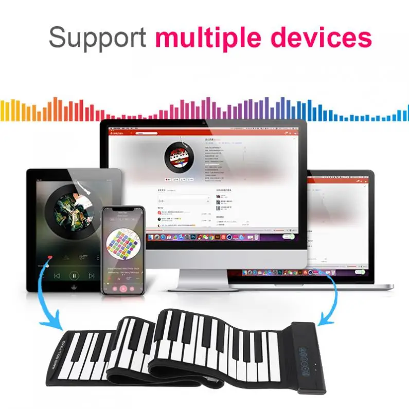 88 Keys USB  MIDI Output Roll Up Piano Rechargeable Electronic Portable Silicone Flexible Keyboard Organ with Sustain Pedal