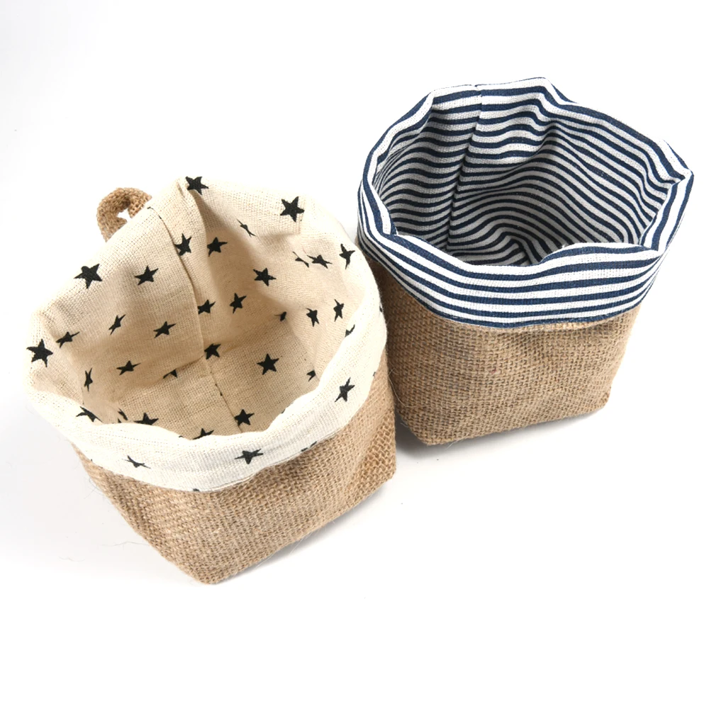 Джутовая настольная корзина для хранения подвесной карман маленький мешок