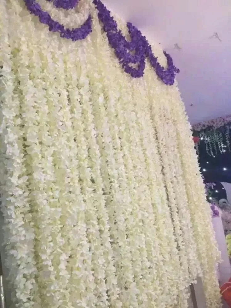 

2 Meter Long Elegant white Artificial Silk Flower Wisteria Vine Hydrangea Rattan For Wedding Decorations Props