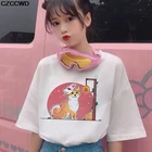 Футболка женская с японским принтом Шиба-ину, Модный повседневный топ с мультяшным рисунком, милая рубашка в стиле Харадзюку улззанг, с коротким рукавом, на лето