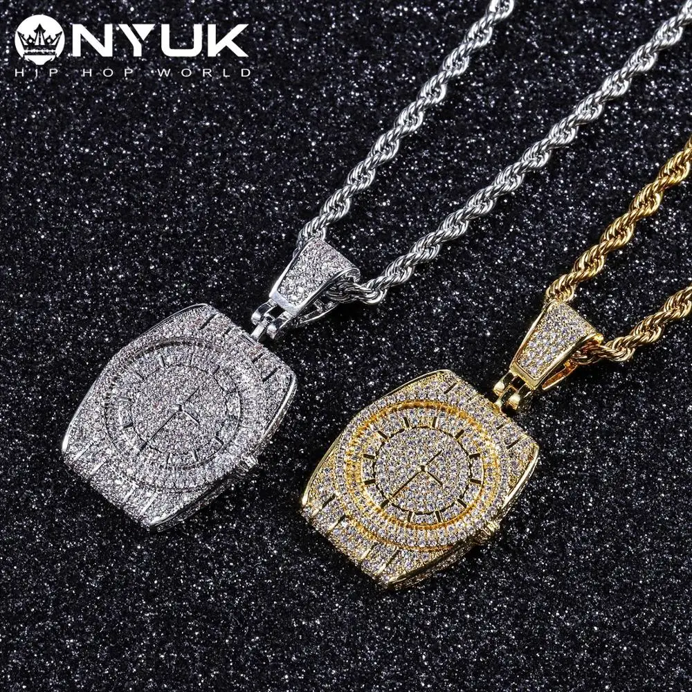 NYUK хип хоп кубический камень цирконий Bling Ice Out наручные часы форма кулон ожерелье