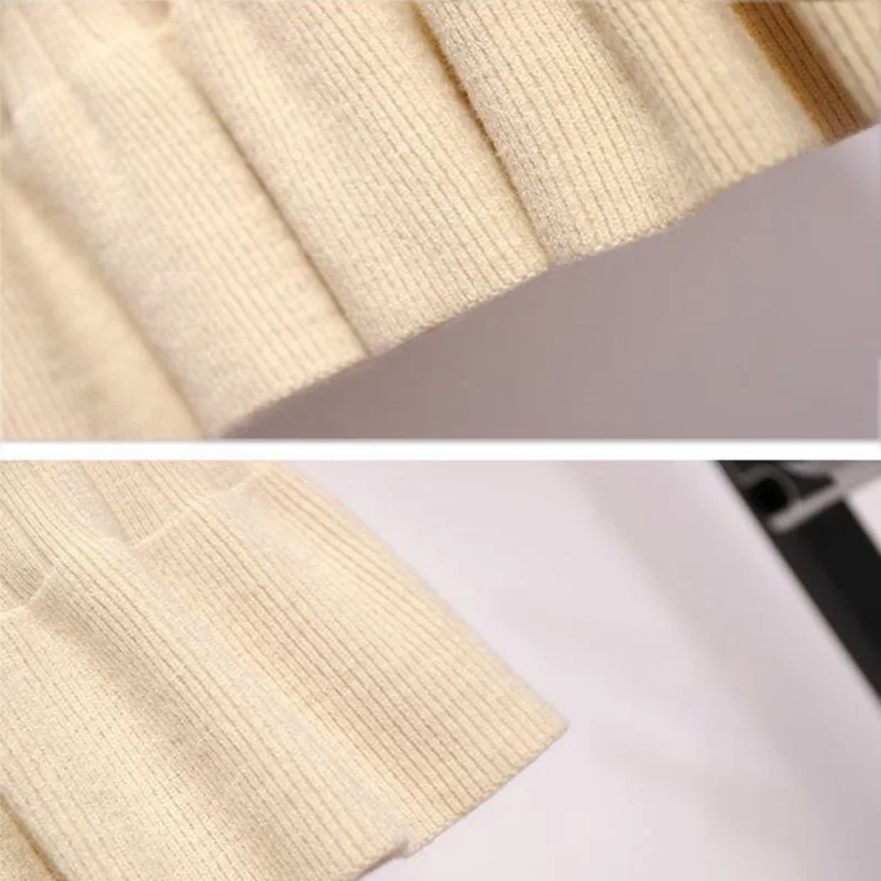 

Women Elastic Waist Drawstring Skirts Knitted Medium Long Skirts Spring and autumn Midi Skirt 2021 Casual Office Female Skirts