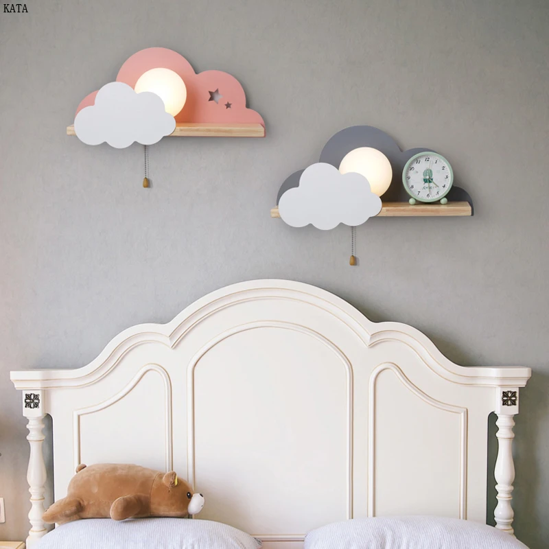 

Children LED Wall Lamp For Bedroom Glass Lampshade Cloud Metal Cartoon Boys Bedside Lighting Kids Room Girls Wall Sconce