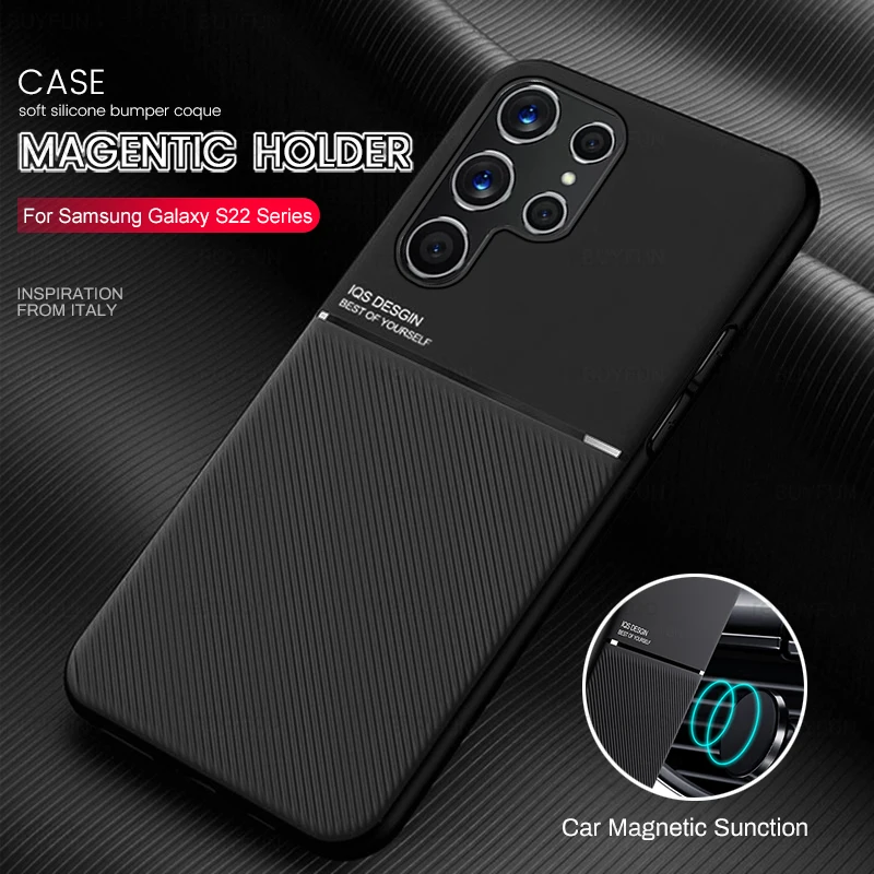 Samung S22Ultra Case Leather Car Magnetic Holder Covers For Samsung Galaxy S 22 S22 Ultra Pro Plus TPU Soft Frame Protect Coque