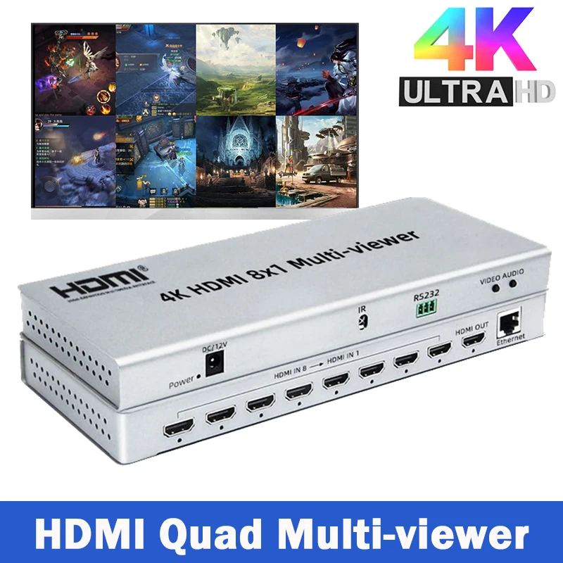 

4K 8x1 HDMI Quad Multi Viewer 9X1 Video Switcher 9 In 1 Out HDMI Seamless HDMI Multi-Viewer PIP Display Screen Divider Converter