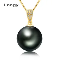 Lnngy 18K Gold Necklace Real Diamond Black Pearl Pendant Necklace 10-11mm Tahitian Pearl Women Pendant with Silver Chain (Gifts)