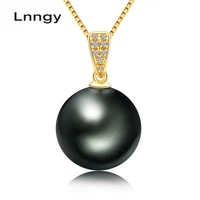 lnngy 18k gold necklace real diamond black pearl pendant necklace 10 11mm tahitian pearl women pendant with silver chain gifts