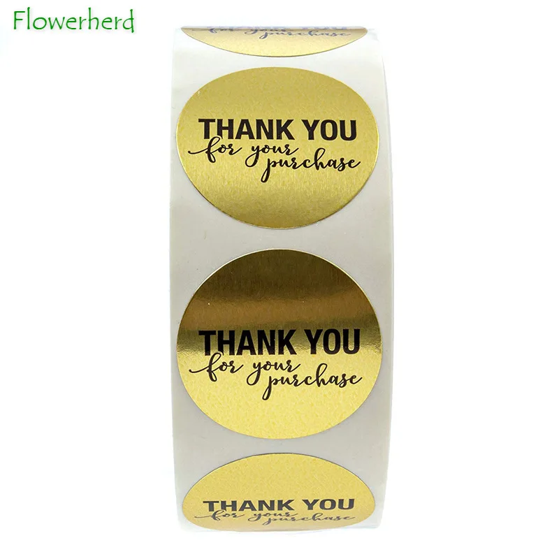

Gold Foil Thank You for Your Purchase Stickers Handmade Thanksgiving Gift Sealing Sticker 1" Round 500 Labels Per Roll (Gold)