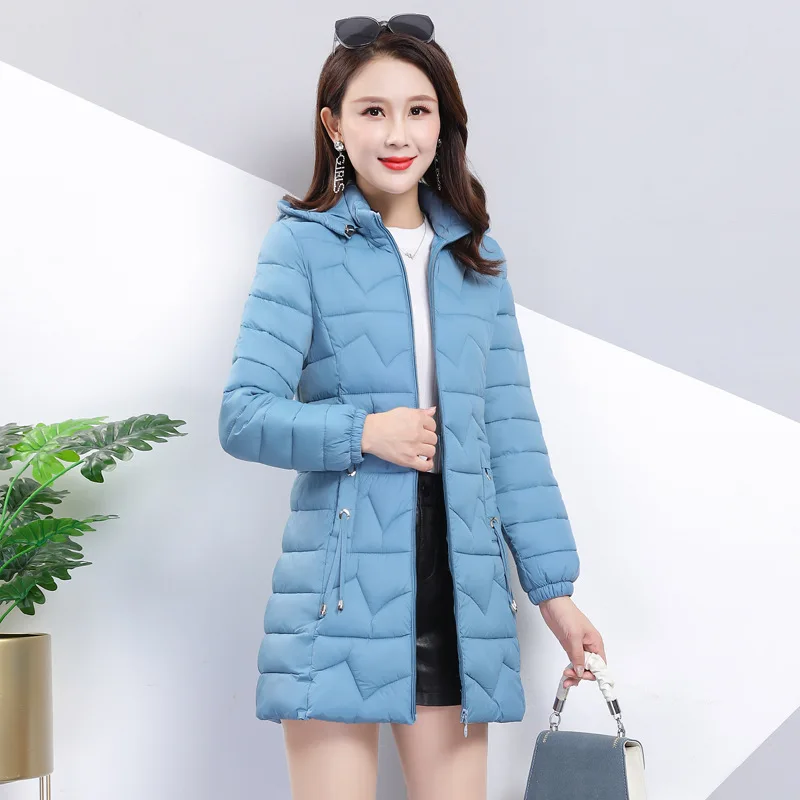 2022 Winter New Women's Cotton Clothing Mid-length Slim Korean Version of All-match Hooded Down Cotton Padded Warm Ladies Jacket