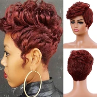 pixie cuts wigs synthetic short black yellow wine water wave wigs natural looking heat resistant hair wig for black women