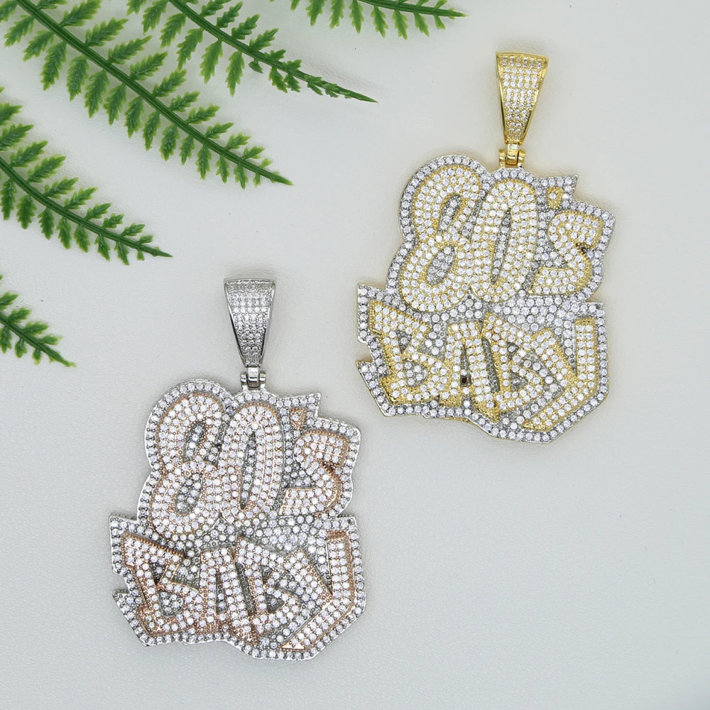 

Wholesale Hip Hop Rope Chain Necklace Iced Out Bling 5A Cubic Zirconia 80's Baby Pendant Necklaces Fashion Letter Charm Jewelry