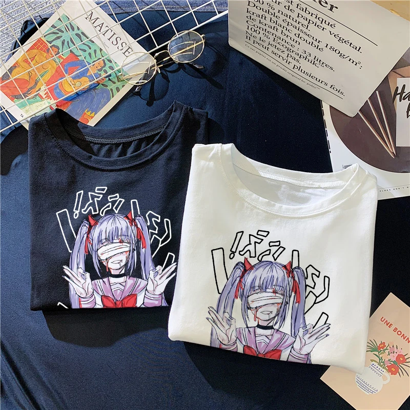 

Manga Maiden Printed Summer Harajuku Gothic style T-shirt Vintage Punk Streetwear y2k Tops Women's Cute Tees Sexy Short Clothing