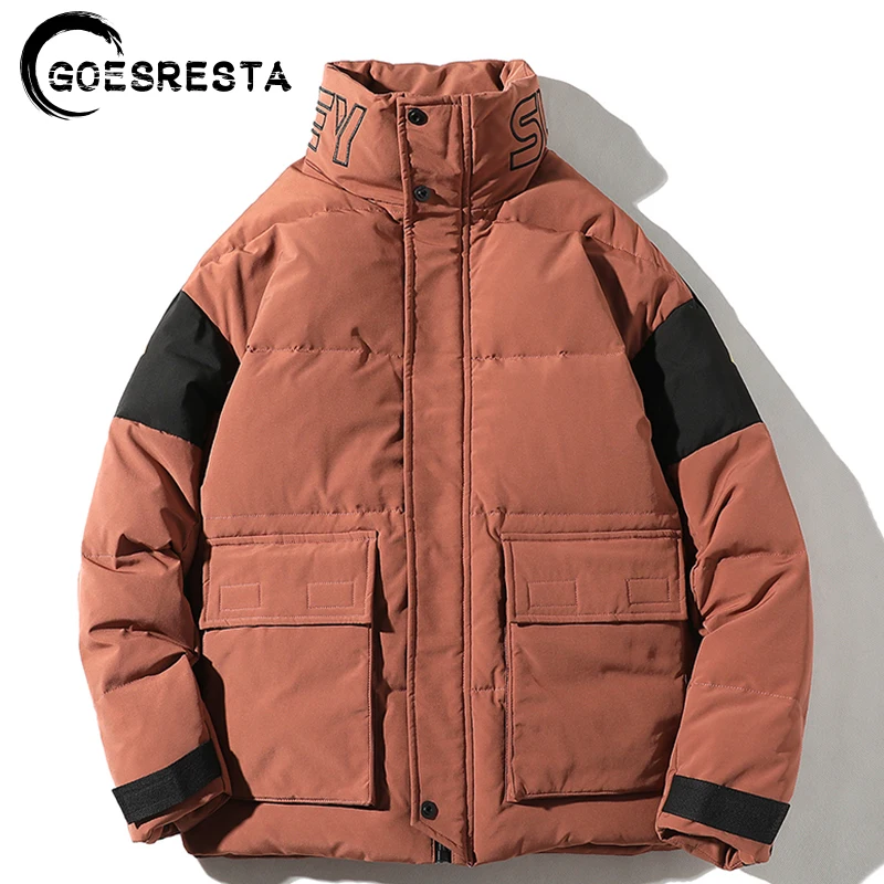 

Зимняя однотонная куртка-пуховик на 90% белом утином пуху, мужская теплая куртка-пуховик с воротником-стойкой, модная повседневная Утепленна...