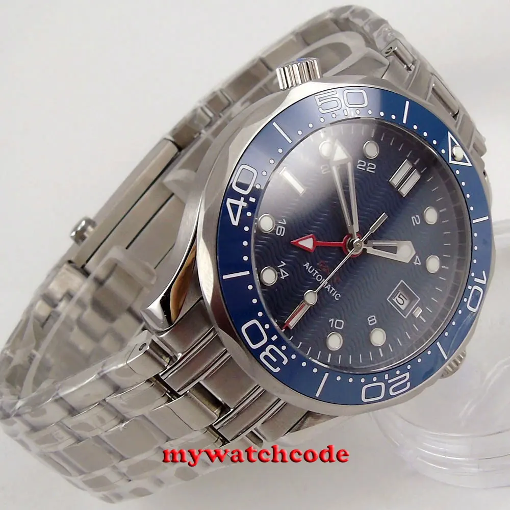 Циферблат BLIGER GMT 41 мм синий циферблат сапфировое стекло вращающаяся рамка окошко