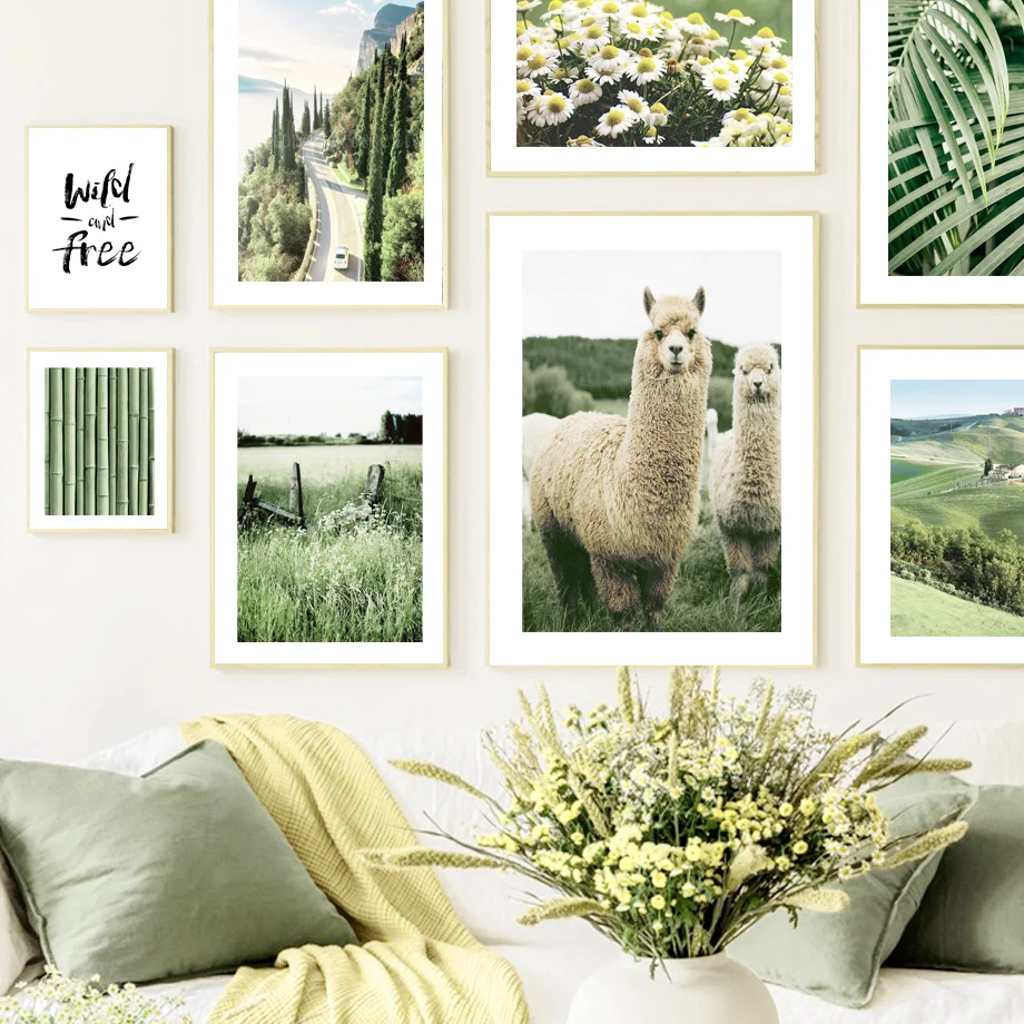 

Daisy Palm Leaf Bamboo Knot Alpaca Seaside Road Art Canvas Painting Nordic Posters And Prints Wall Pictures Living Room Decor