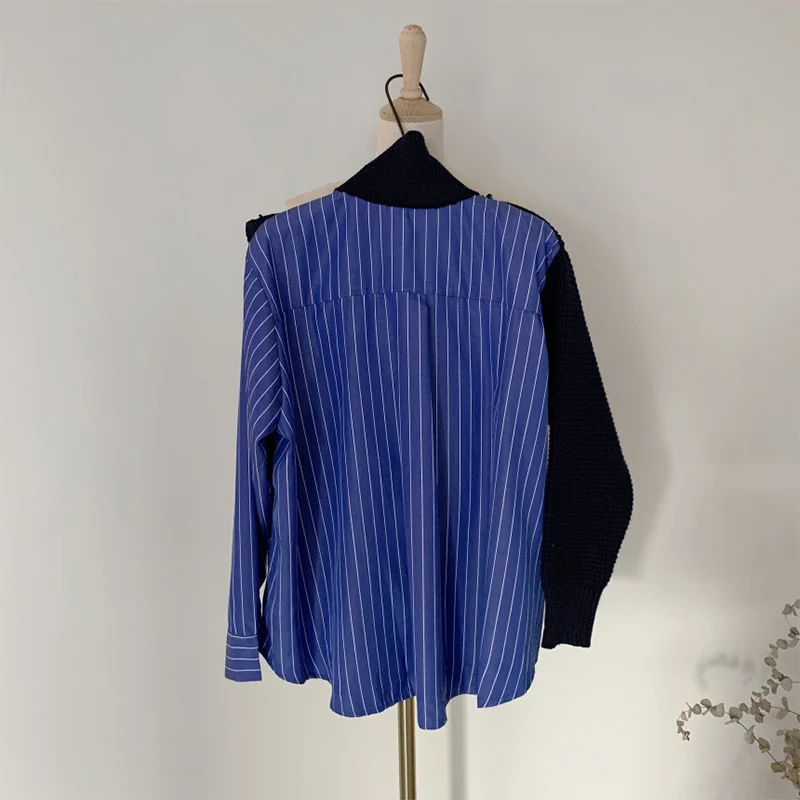 

Autumn Irregular Patchwork Fake Two Women's Sweater Knitted Long Sleeve Button Female Pullovers Streetwear Casual Lady Clothes