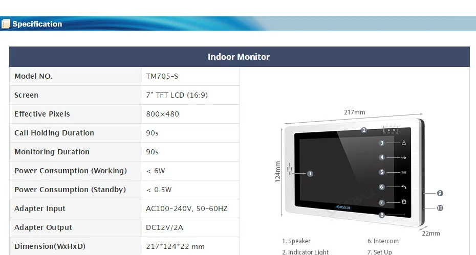 HOMSECUR 7 дюймов цветной экран дверной монитор телефона TM705-S для HDW серии домофон системы