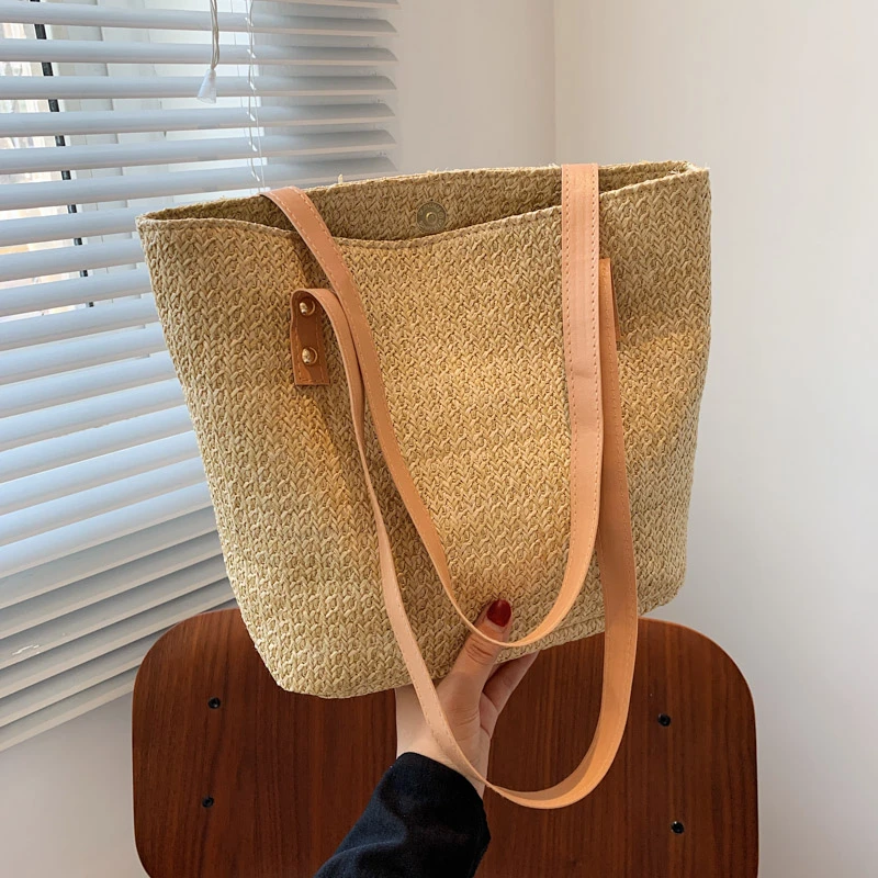 

High Capacity Straw Bag 2021 Fashion New Shoulder Bags Women Luxury Woven Handbag Purse Summer Casual Beach Bags Underarm Pack