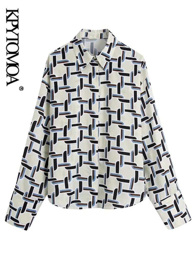 

KPYTOMOA Women Fashion Flowing Printed Blouses Vintage Long Sleeve Button-up Female Shirts Blusas Chic Tops