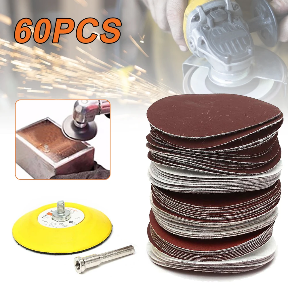 

3 Inch 75mm 60PCS Sanding Pad Polishing Grit Disc Polishing Sandpaper Shank Set Power Tools Accessories Abrasive Tools Kit