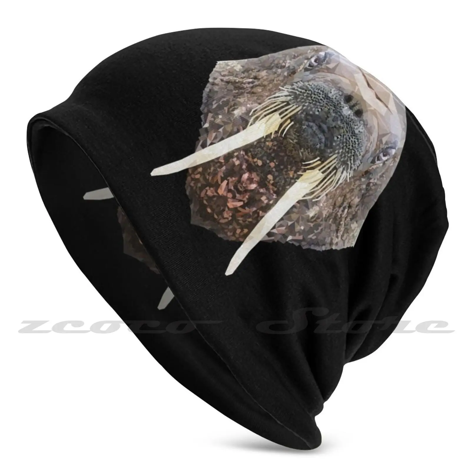 

Walrus Knit Hat Elastic Soft Personalized Pattern Present Cap Walrus Edwardmhz Animal Lowpoly Geometric Endangered